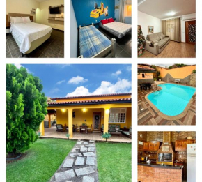 Casa em cond com área lazer completa, 2 suítes, 1 quarto, piscina privada, churrasqueira, garagem, academia, salão jogos, parquinho, quadras, deck, acesso à lagoa